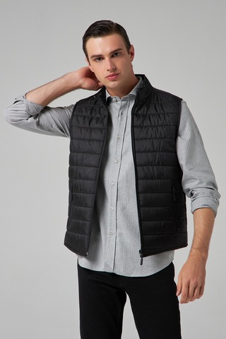 D's Damat Regular Fit Siyah Dik Yaka Elyaf Dolgulu Mevsimlik Fermuarlı Yelek Mont 7HF07ORT42611