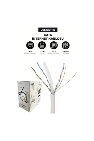 Cat6 İnternet Kablosu 23 Awg 305 Metre İç Mekan Yüksek Hızlı Ağ Kablosu