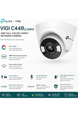 Tp-link Vıgı C440 V2 4mp Full Color Dome Ip Kamera 2.8mm Lens 30m Renkli Gece Görüşü Poe Dome Kamera