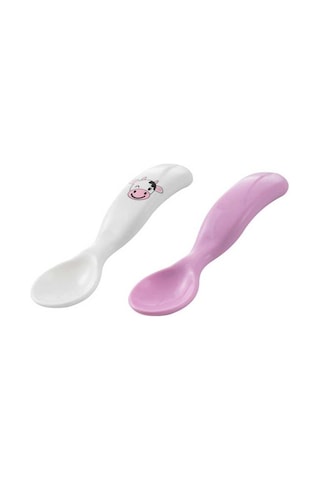 Mamajoo Ergonomik Beslenme Kaşık Seti Pembe & İnek, 6 Ay+ İkili