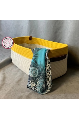 Uretti - Fatma 7987 - El Yapımı Doğal Ve Modern Dekoratif Dolap İçi Düzenleyici Sepet / Organizer Sarı