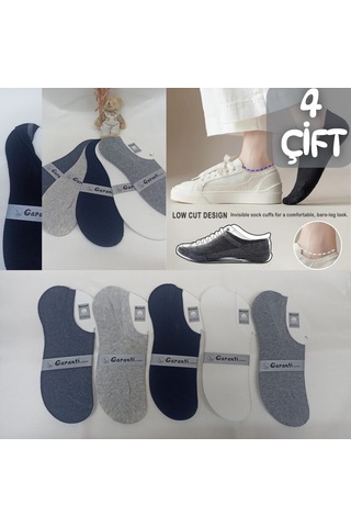 Garanti Çorap Silikonlu Unisex Görünmez Çorap 4 Lü Çok Renkli