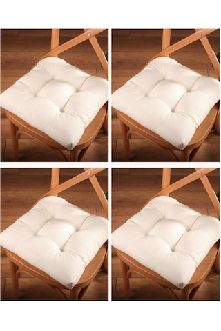 Altınpamuk Altınpamuk 4'Lü Lüx Pofidik Krem Sandalye Minderi Özel Dikişli Ba