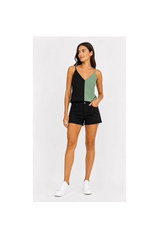 Onno Style Women Kolsuz Askılı V Yaka Triko Kadın Bluz Yeşil - Siyah