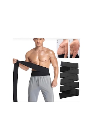 Sauna Suit Bele Dolamalı 3 Metre Uzunluğunda Bele Sarmalı Korse Kemer Siyah
