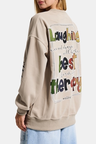 Itsbasic Kadın Ekru Bej W5 Oversize Baskılı %100 Koton Organik Kumaş Sweatshirt