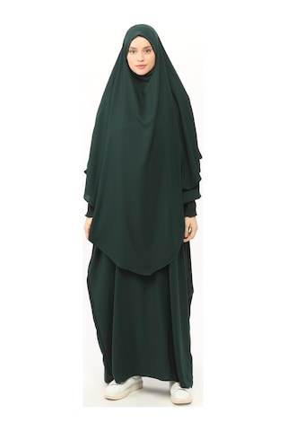 Altobeh Sultanbaş Nikaplı Çarşaf Cilbab Khimar Abaya Kolu Lastikli Hakim Yaka Peçeli Ferace Medine İpek Zümrüt Yeşili 1412-106-s-m Zümrüt