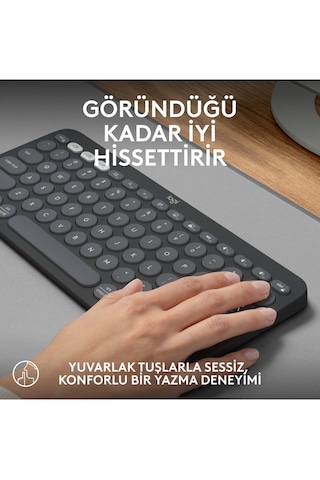 K380s Pebble Keys 2 Çoklu Cihaz Özellikli Bluetooth İngilizce Q