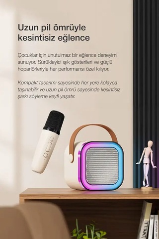 Mini Taşınabilir Karaoke Hoparlör Seti - Kablosuz Mikrofonlu