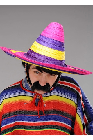 Sombrero Meksika Şapkası Renkli Örme Hasır Yetişkin Boy Açık Mavi
