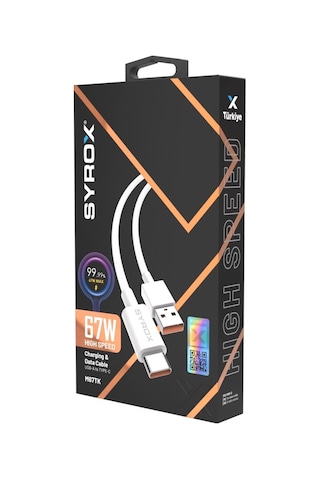 Syrox M67tk 3.0a 67w Turbo 1mt Usb-a - Type-c Şarj & Data Kablosu - Beyaz
