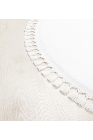 Valeryhome Vl Comfort Peluş Halı Beyaz Düz Saçaklı Beyaz Yuvarlak