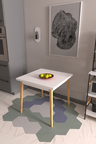 Vilinze Avanos Beyaz Naturel Sabit Mdf Kare Ahşap Mutfak Masası - 80x80 Cm