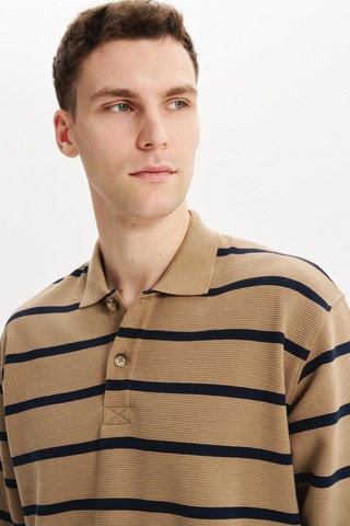 AR-MA Arma Erkek Büyük Beden Çizgili %100 Pamuk Ringel Ottoman Kumaş Polo Yaka Ribanalı Sweatshirt K30554801602 Gri