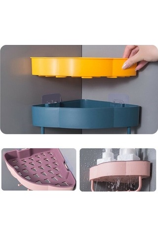 Dancemonkey Sevimli Köşe Duş Sepeti, Mavi Renk, Banyo İçin Depolama Organizatörü Açık Mavi