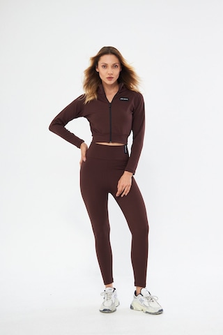 Lesa Wear Fitilli Içi Polarlı Yumuşacık Şardonlu Kaşkorse Crop Likralı Hırka Kahverengi