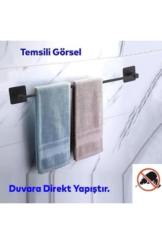 Metal Uzun Kağıt Ve Kumaş Havluluk, Banyo Ve Mutfak İçin Paslanmaz Yapışkanlı Askı, Havlu Standı, Havlu Tutucu 40 Cm Siyah