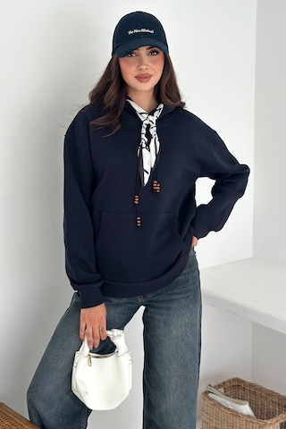 Noa & Noa Kadın Fular Detaylı Kapüşonlu Sweatshirt Casual Charm Lacivert