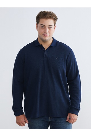 Lcwaıkıkı Classic Lacivert Büyük Beden Polo Yaka Erkek Sweatshirt