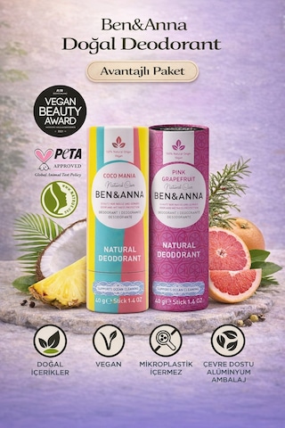 Ben&anna Doğal Deodorant 2 Li Avantajlı Paket Coco Mania & Pink Grapefruit
