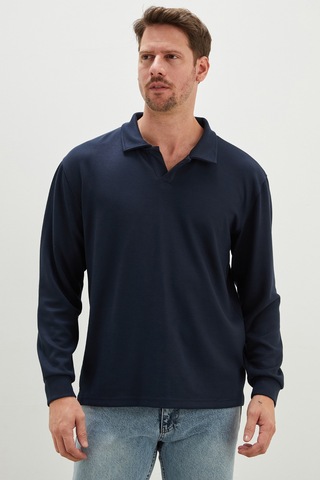 Fullamoda Basic Apaş Yaka Modal Sweatshirt Petrol Mavi