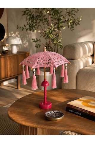 Missidea Dantel Soft Pink Bohem Dekoratif Şemsiye Lambası Pembe