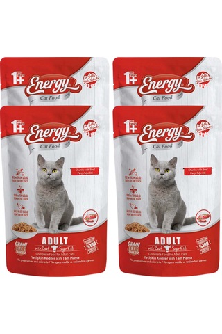 Energy Sığır Etli Yetişkin Yaş Pouch Kedi Maması 4 x 85 G