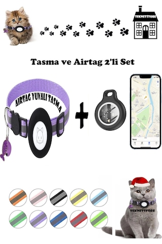 Teknetstore Takip Cihazı Ve Airtag Yuvalı Kedi Tasması Ios Uyumlu Boyun Tasması Gps 2'li