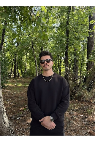 Erkek Oversize Bisiklet Yaka Geniş Kesim Sweatshirt SIYAH