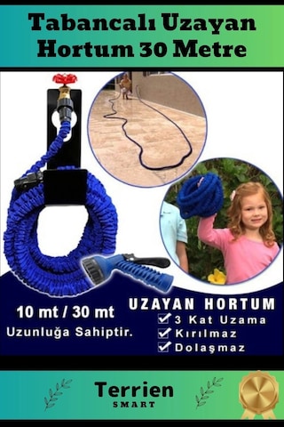 Smart Seri Son Teknoloji Tabancalı Yer Kaplamayan 3 Kat Uzayan Esnek Sağlam Hafif Hortum 30 Metre