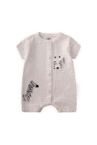 Cigit Zebra Nakışlı Müslin Şort Tulum 0-3 Yaş Ekru Ekru