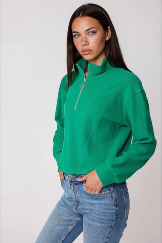 Vitrin Dik Yaka Fermuarlı Örme Sweatshirt Yeşil
