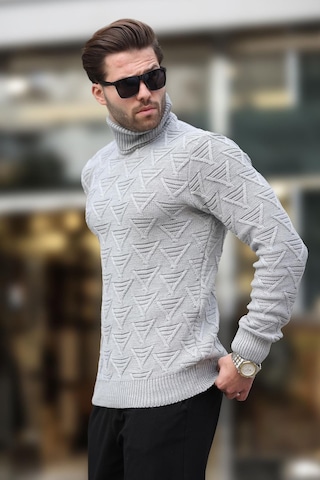 Madmext Gri Balıkçı Yaka Desenli Erkek Kazak E7292 Gri