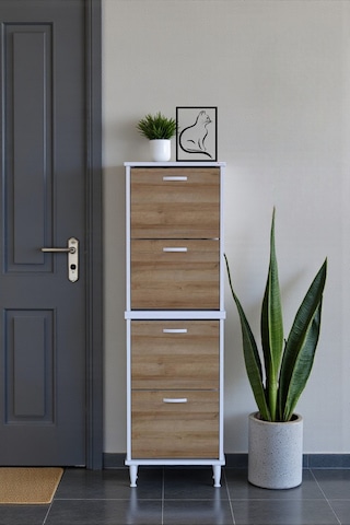 Eliusta Elenio 52 Cm Genişlik Meşe Renk Ayaklı 4 Kapaklı Ayakkabılık 52x168x26 Cm Ayakkabılık Meşe
