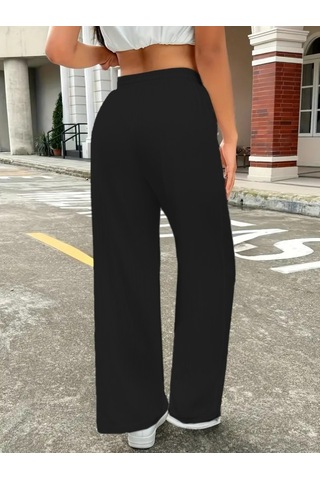 Modasize Kadın Yüksek Bel Bol Paça Bürümcük Pantolon Siyah