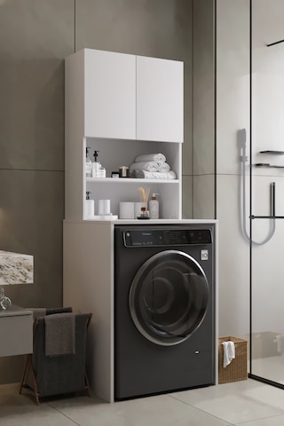Vega Çamaşır Makinesi Üstü Dolap Banyo Dolabı Kapaklı Dolap Çamaşır Dolabı Üst Dolap Beyaz