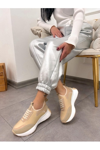 Erva'nın Butiği Bej Triko Mines Kadın Bağcıklı Sneakers-5222