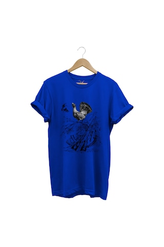Avcılık Hunter Keklik Kuşu Ve Orman Tavuğu Baskılı Vahşi Yaşam Doğa Regular Fit %100 Pamuk T-shirt Saks Mavi