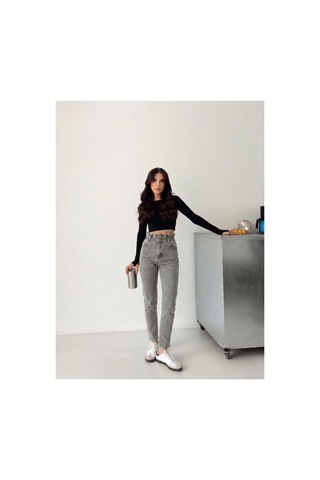 Kene Jeans Gri Kemer Büzgülü Çift Düğme Mom Kot Pantolon Gri