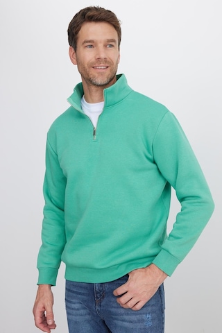 Tudors Unisex Relax Fit Rahat Kesim Pamuklu İçi Polarlı Yarım Fermuarlı Yeşil Dik Yaka Sweatshirt-35175 Yeşil