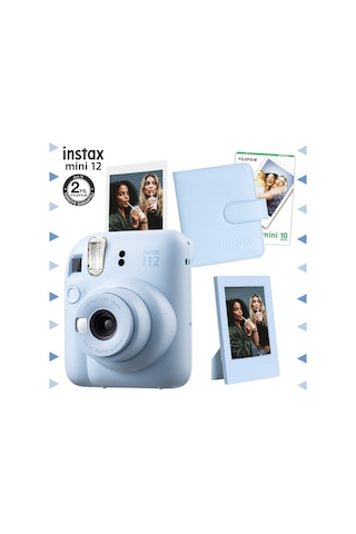 Fujifilm Instax Mini 12 Fotoğraf Makinesi + 10'lu Film + Çerçeve + Kare Albüm Seti Mavi