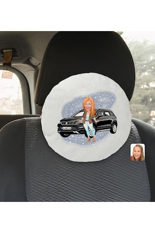 Kişiye Özel Plakalı Kadın Seat Ateca Karikatürlü Yuvarlak Araç Ko (503989111)