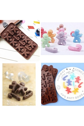 12 Göz Gingerbread Man ve Baston Şeker Silikon Çikolata Kalıbı