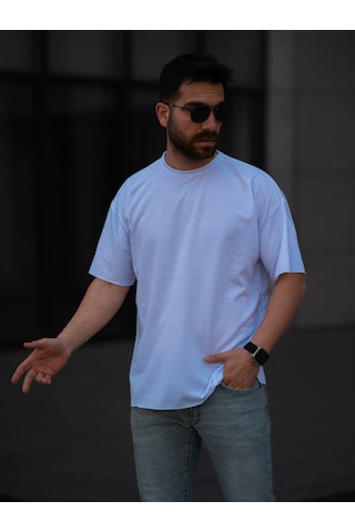 Erkek Oversize Tişört Beyaz Beyaz