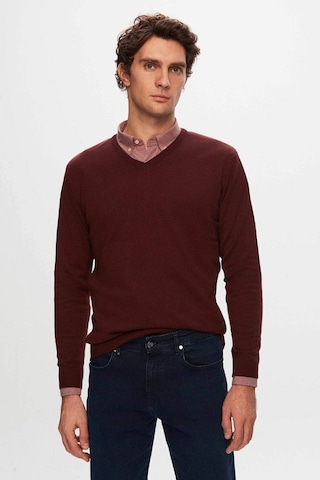 D's Damat Ds Damat Regular Fit Bordo Düz V Yaka Triko Kazak 5HF06ORT12003 Bordo