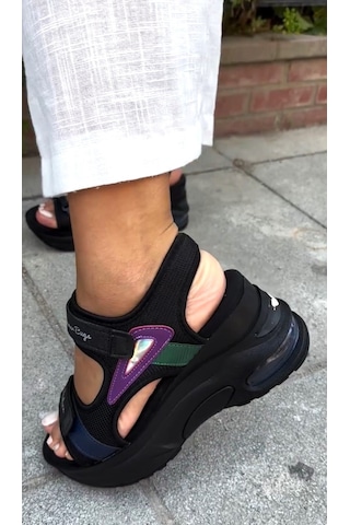 Sms 3031 Kadın Dolgu Havalı Taban Masajlı Spor Sandalet Siyah Siyah
