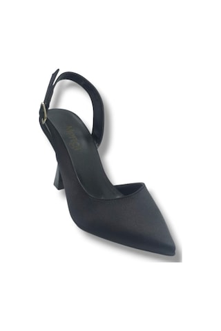 Mengi 693-26 Parlak Saten Arkası Açık Kadın Stiletto 8,5cm Siyah