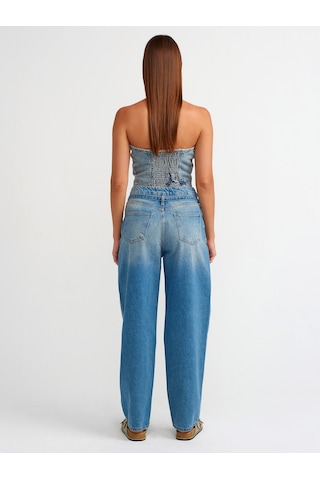 Dilvin İnce Kemerli Denim Balon Pantolon Mavi