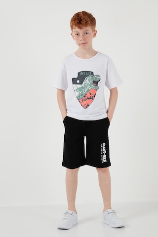 Lela Pamuklu Regular Fit Bisiklet Yaka Şortlu Alt-Üst Erkek Çocuk Takım 6212018 Beyaz