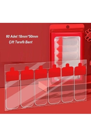 60 Parça Kolay Açılır Güçlü Çift Taraflı Bant 18mm 50mm Çok Renkli